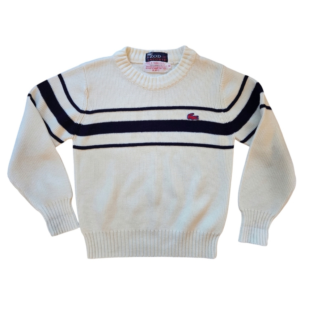 RARE Vintage 1980s Izod Lacoste white and navy blue classic crew neck sweater
